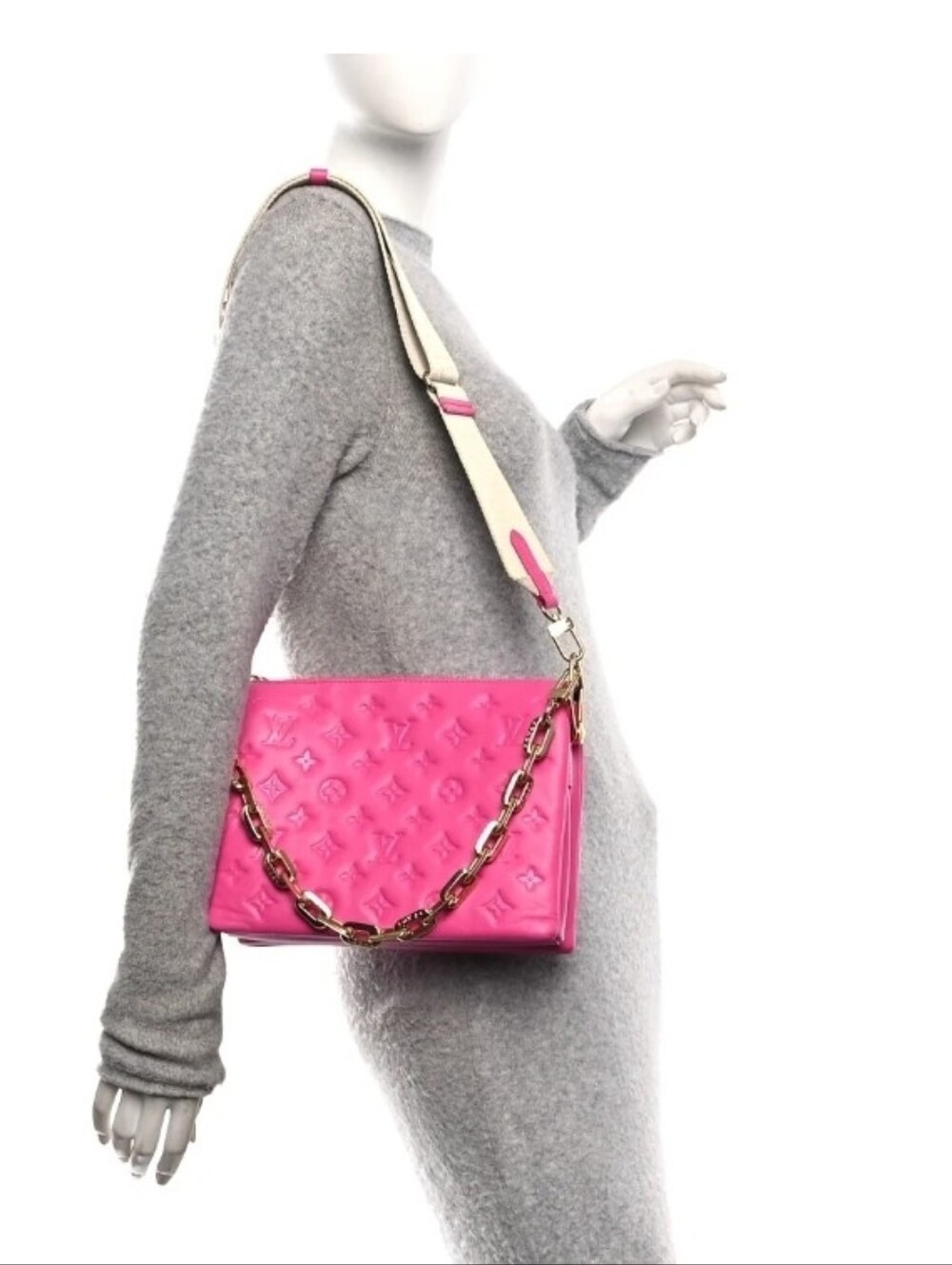 Play Purse Hot Pink Monogram Crossbody with Beige Strap - Picture 3 of 5
